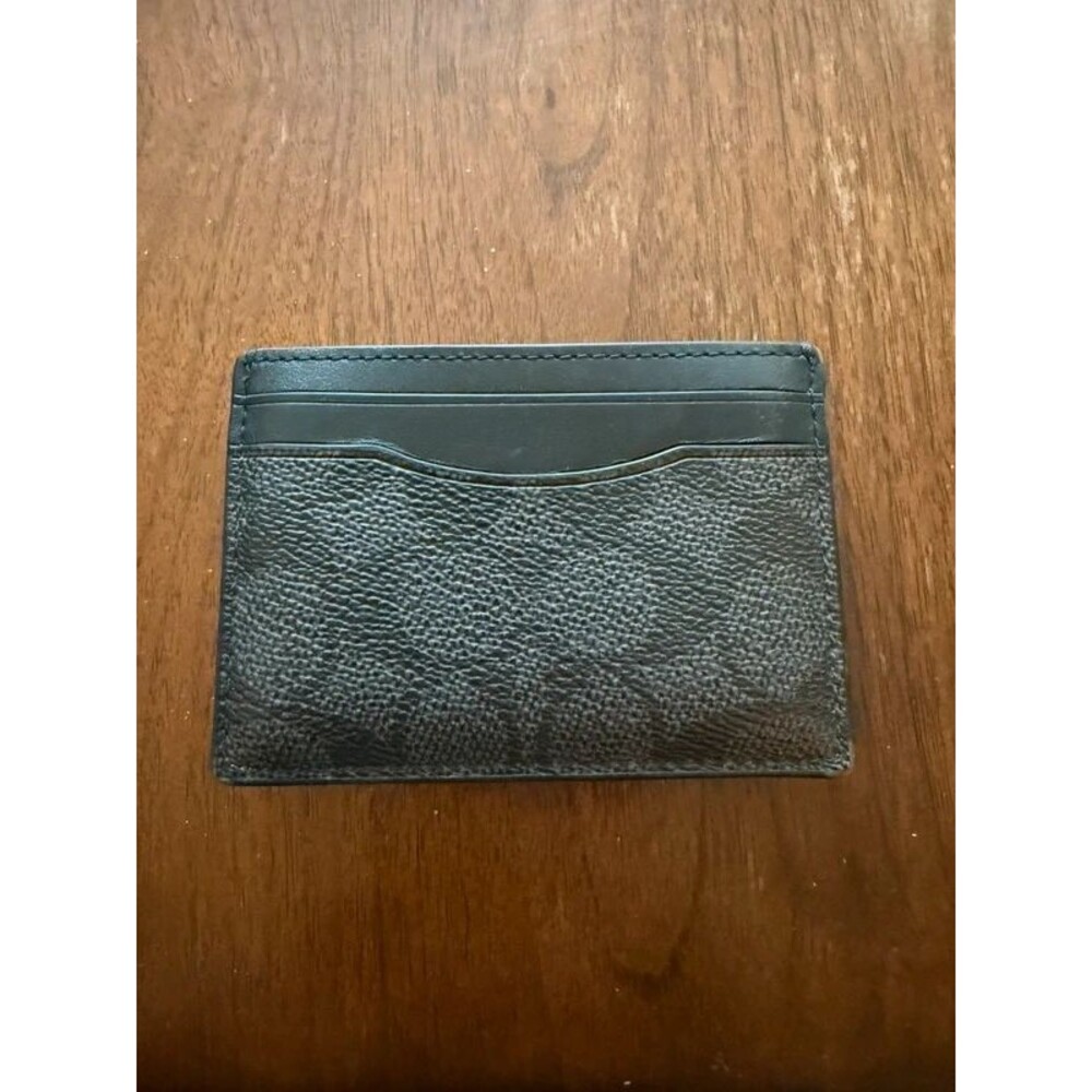 Coach Men’s Black Signature Coated Canvas Card Case Money Clip Wallet